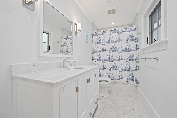 Bathroom, Interior, Marble, Recessed Lighting