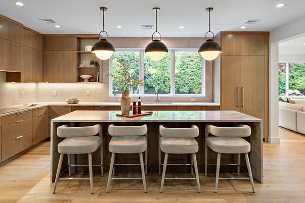 Interior, Kitchen, Pendant Lights, Recessed Lighting, Wood Texture Flooring