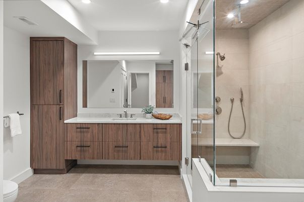 Bathroom, Dual Sink Vanities, Glass Shower, Interior, Recessed Lighting