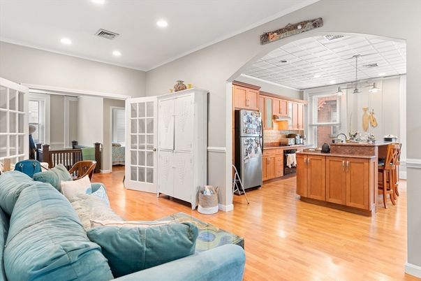 Interior, Kitchen, Recessed Lighting, Wood Texture Flooring