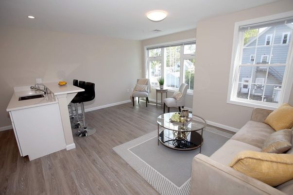 Home Office, Interior, Living room, Recessed Lighting, Wood Texture Flooring