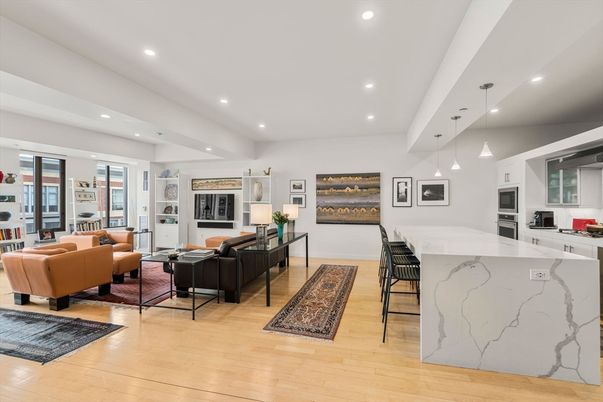 Interior, Kitchen, Living room, Pendant Lights, Recessed Lighting, Wood Texture Flooring