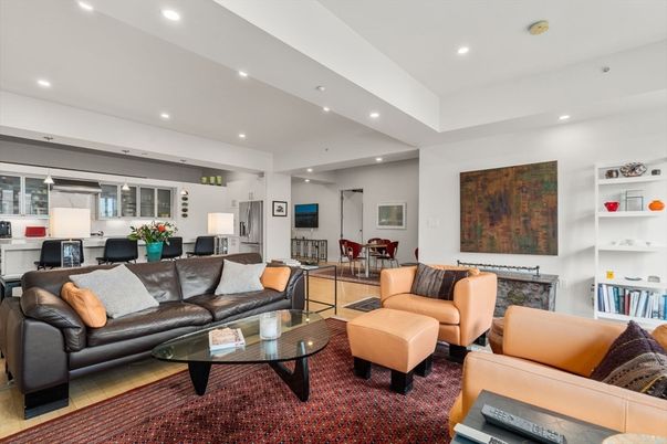 Dining room, Fireplace, Interior, Living room, Recessed Lighting
