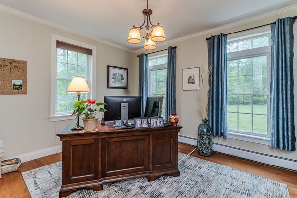 Home Office, Interior, Pendant Lights, Wood Texture Flooring