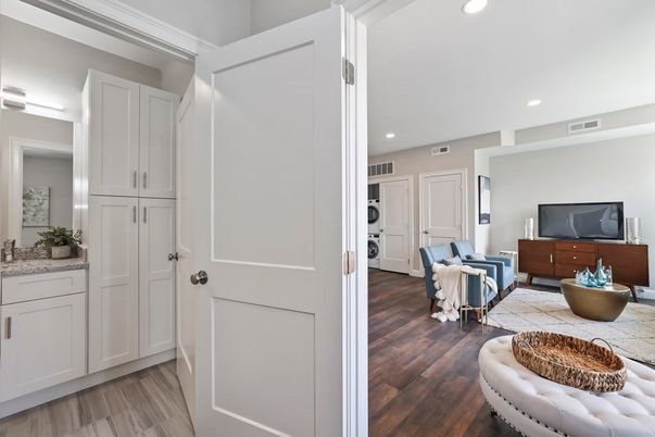 Interior, Living room, Recessed Lighting, Wood Texture Flooring