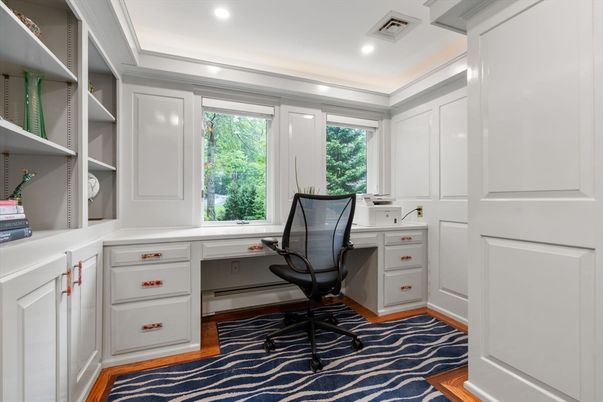 Home Office, Interior, Recessed Lighting, Wood Texture Flooring