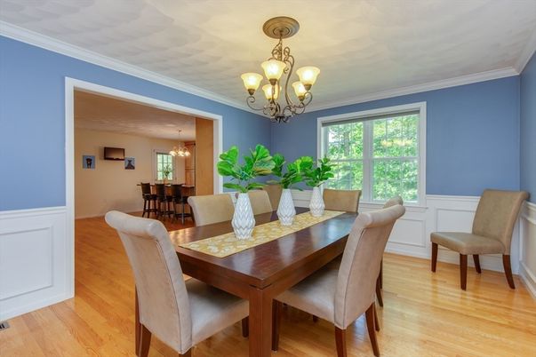 Chandelier, Dining room, Interior, Wood Texture Flooring