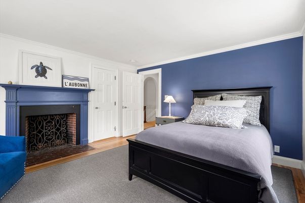Bedroom, Fireplace, Interior, Wood Texture Flooring