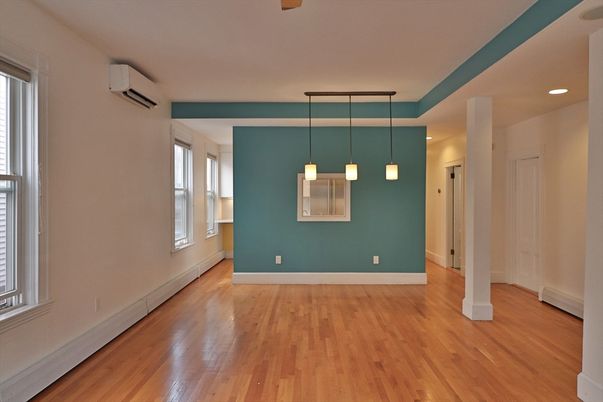 Empty room, Interior, Pendant Lights, Recessed Lighting, Wood Texture Flooring