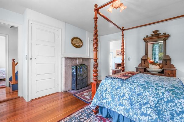 Bedroom, Fireplace, Interior, Wood Texture Flooring