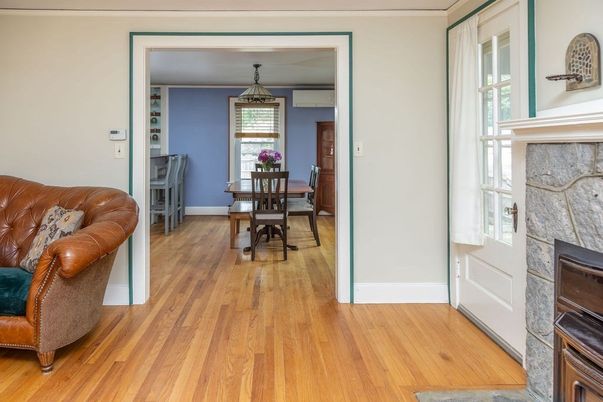 Dining room, Fireplace, Interior, Wood Texture Flooring