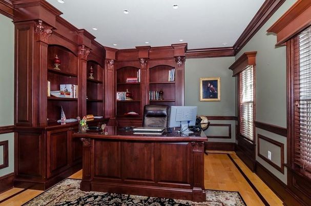 Home Office, Interior, Recessed Lighting, Wood Texture Flooring