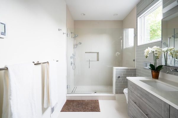 Bathroom, Glass Shower, Interior, Recessed Lighting
