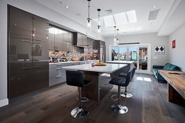 Interior, Kitchen, Pendant Lights, Recessed Lighting, Wood Texture Flooring
