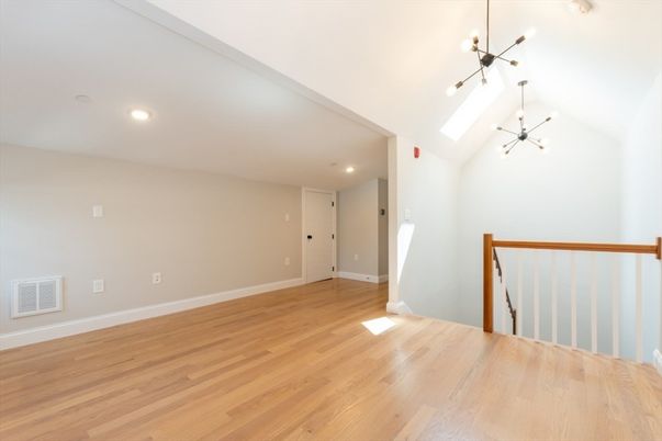 Empty room, Interior, Pendant Lights, Recessed Lighting, Wood Texture Flooring