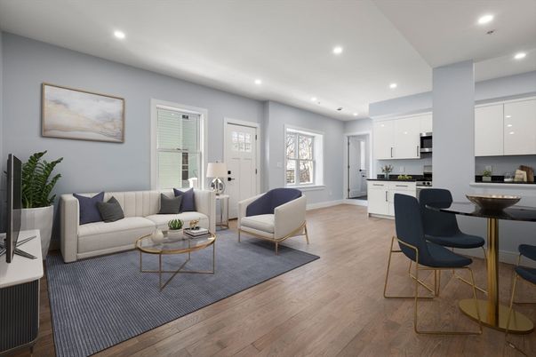 Interior, Kitchen, Living room, Recessed Lighting, Wood Texture Flooring
