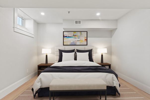 Bedroom, Interior, Recessed Lighting, Wood Texture Flooring