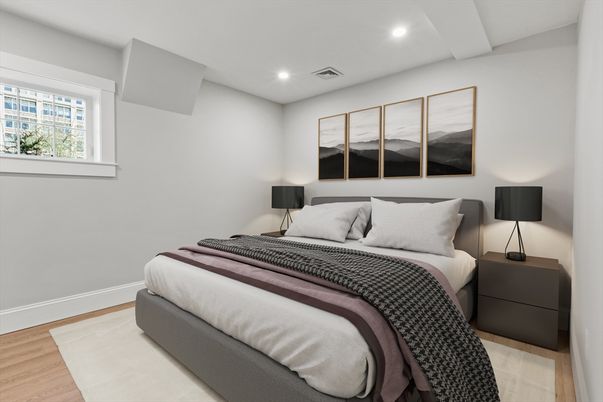 Bedroom, Interior, Recessed Lighting, Wood Texture Flooring