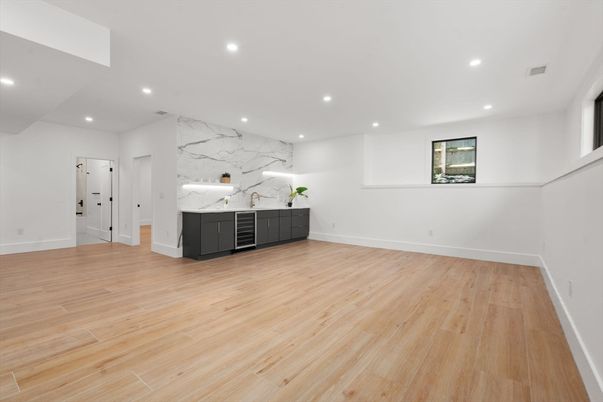Interior, Marble Walls, Recessed Lighting, Wood Texture Flooring