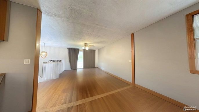Empty room, Interior, Pendant Lights, Wood Texture Flooring