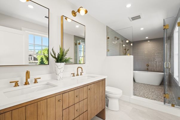 Bathroom, Dual Sink Vanities, Free Standing Baths, Glass Shower, Interior, Recessed Lighting