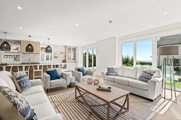 Interior, Living room, Pendant Lights, Recessed Lighting, Wood Texture Flooring