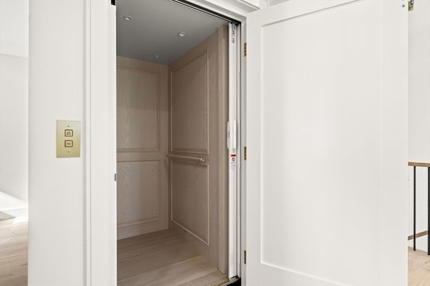 Elevator, Interior, Recessed Lighting, Wood Texture Flooring