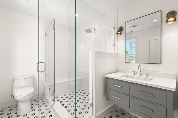 Bathroom, Glass Shower, Interior, Recessed Lighting