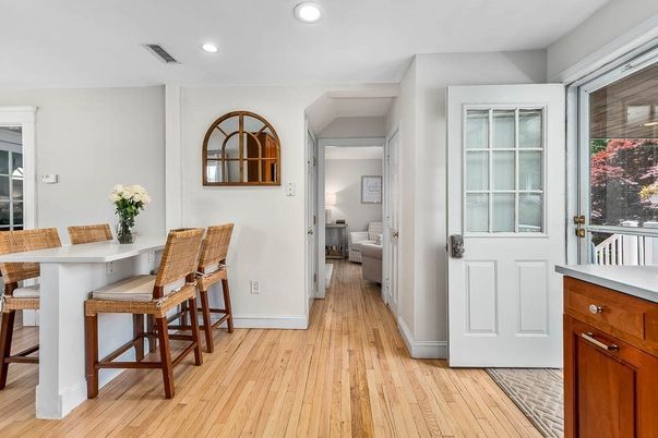 Dining room, Interior, Recessed Lighting, Wood Texture Flooring