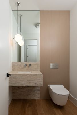 Bathroom, Interior, Pendant Lights, Wood Texture Flooring