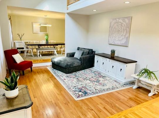 Dining room, Interior, Recessed Lighting, Wood Texture Flooring