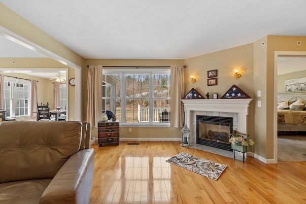 Dining room, Fireplace, Interior, Living room, Wood Texture Flooring