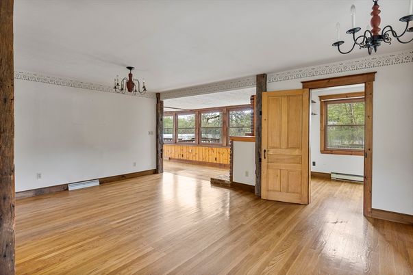 Chandelier, Empty room, Interior, Wood Texture Flooring