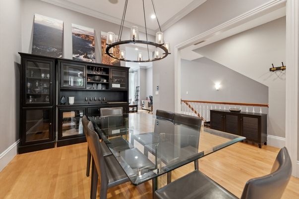 Chandelier, Dining room, Interior, Pendant Lights, Wood Texture Flooring