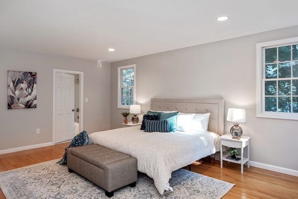 Bedroom, Interior, Recessed Lighting, Wood Texture Flooring