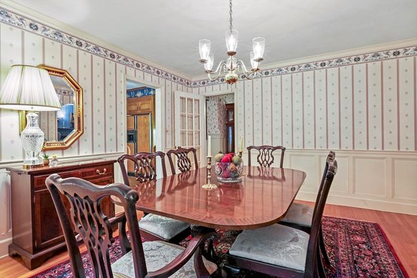 Chandelier, Dining room, Interior, Wood Texture Flooring