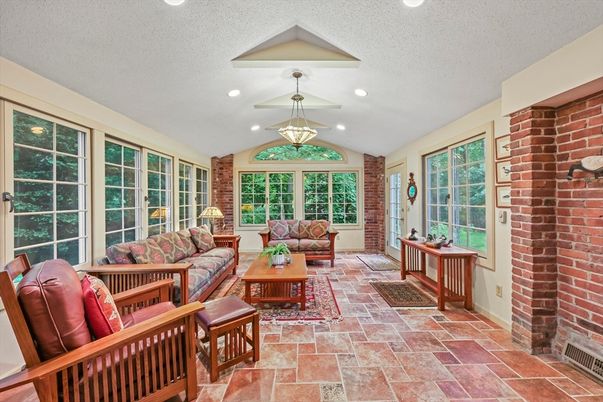 Interior, Living room, Recessed Lighting, Stone Walls