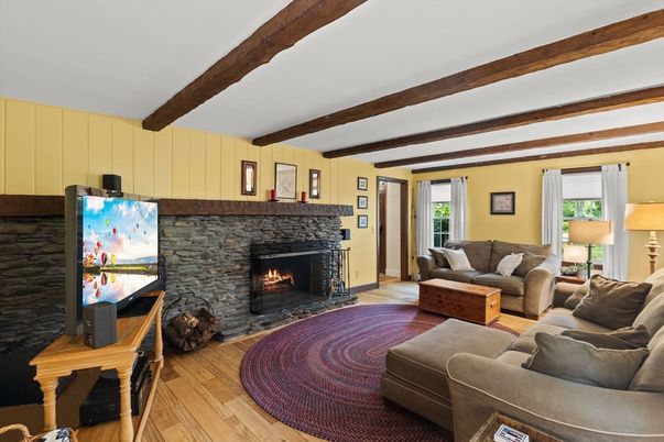 Fireplace, Interior, Living room, Wooden Beams, Wood Texture Flooring
