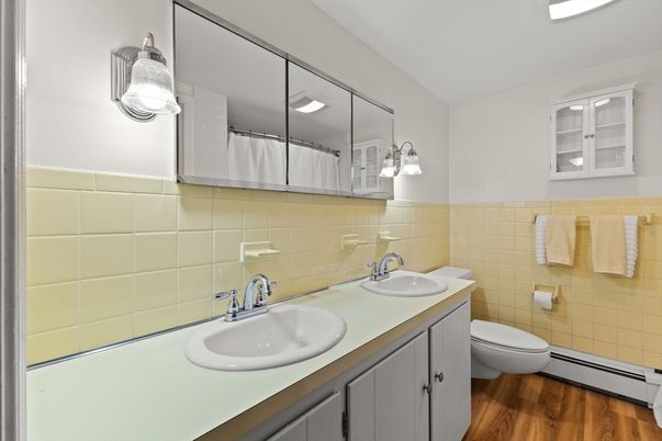 Bathroom, Dual Sink Vanities, Interior, Wood Texture Flooring