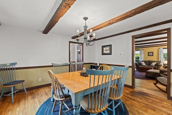 Chandelier, Dining room, Interior, Living room, Wooden Beams, Wood Texture Flooring