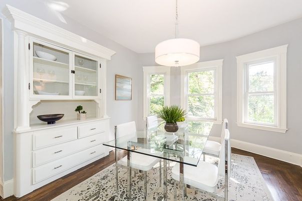 Dining room, Interior, Pendant Lights, Wood Texture Flooring