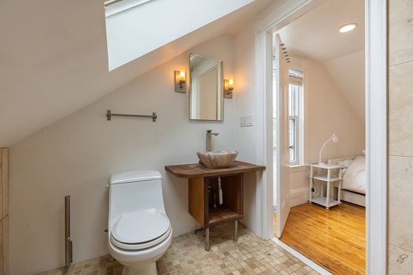 Bathroom, Interior, Recessed Lighting, Wood Texture Flooring