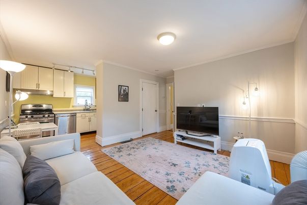 Interior, Kitchen, Living room, Stainless Steel Appliances, Wood Texture Flooring