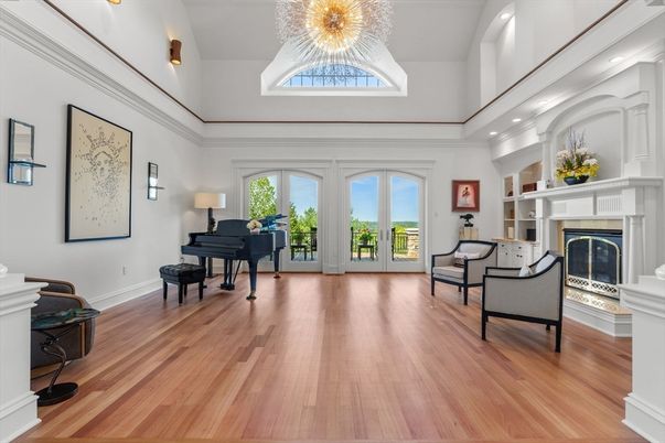 Fireplace, Interior, Piano, Recessed Lighting, Wood Texture Flooring