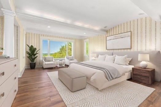Bedroom, Interior, Recessed Lighting, Wood Texture Flooring