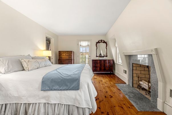 Bedroom, Fireplace, Interior, Wood Texture Flooring