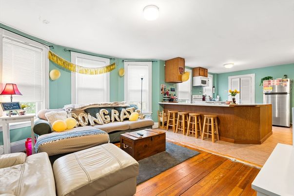Interior, Kitchen, Living room, Stainless Steel Appliances, Wood Texture Flooring