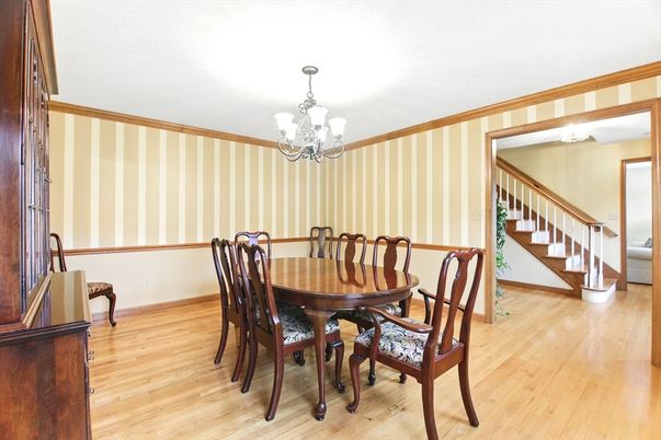 Chandelier, Dining room, Interior, Wood Texture Flooring