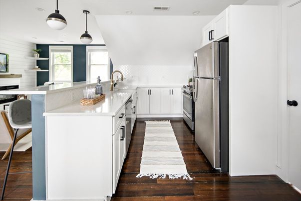 Interior, Kitchen, Pendant Lights, Recessed Lighting, Wood Texture Flooring