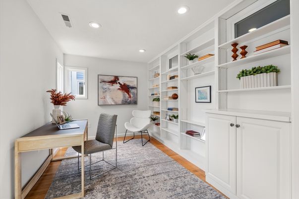 Home Office, Interior, Recessed Lighting, Wood Texture Flooring